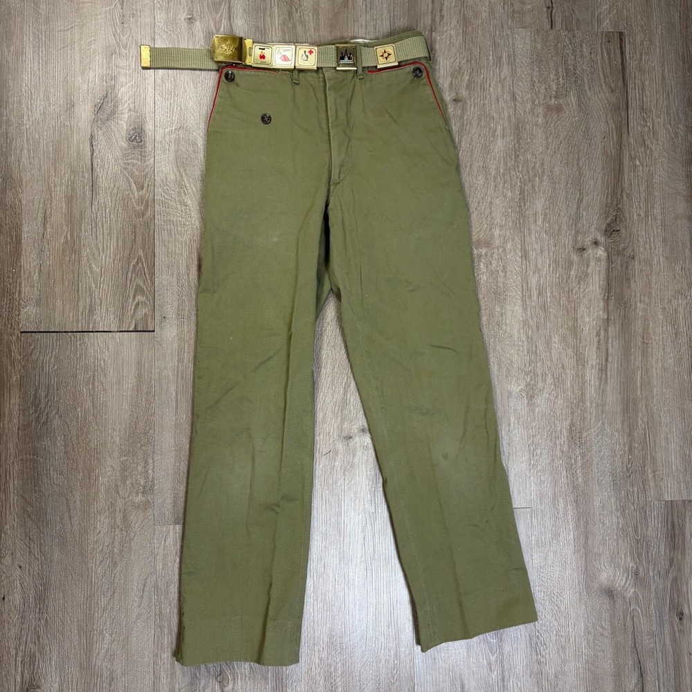 VTG BSA Boy Scouts Pants Youth 24x26 Green Belt Merit Badges Talon